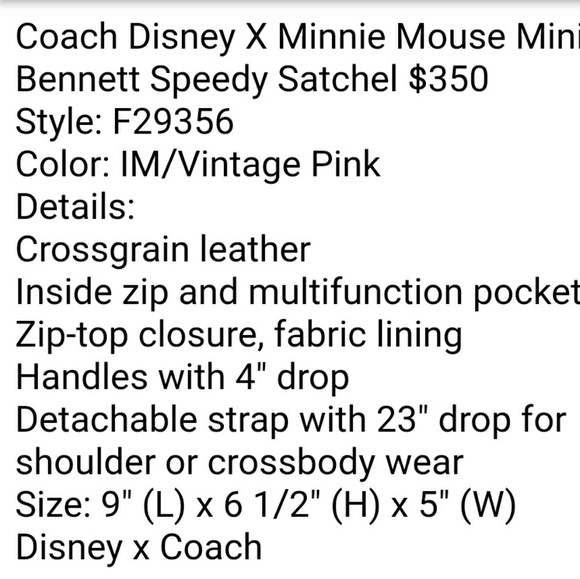 ✔SOLD Coach Disney x MINNIE - Picture 4 of 8